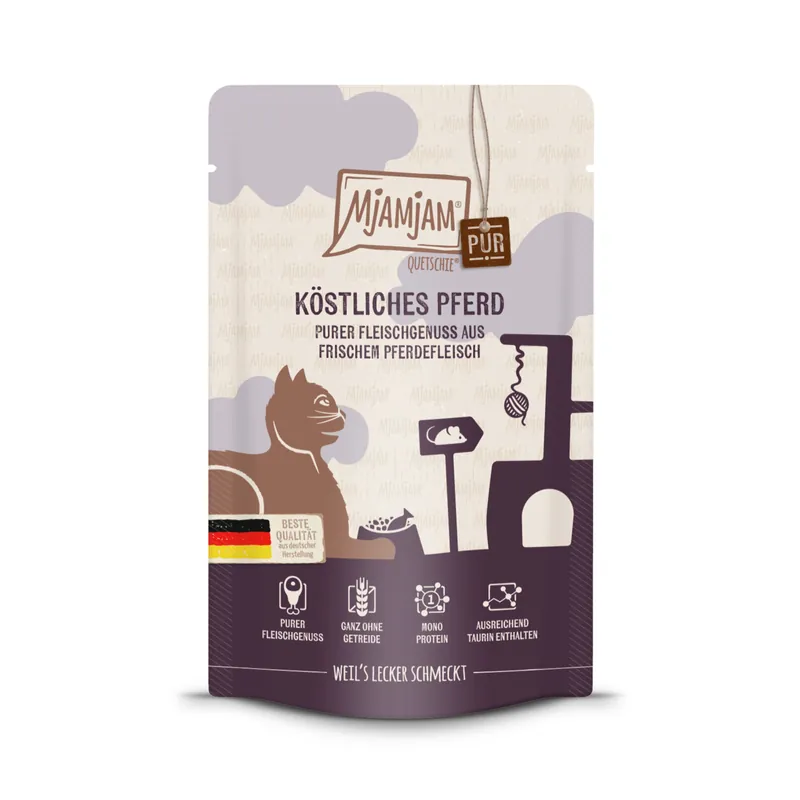 Sparpaket 24 x 125 g Mjamjam Quetschie Köstliches Pferd purer Fleischgenuss aus frischem Pferdefleisch Katzen Nassfutter Online Kaufen